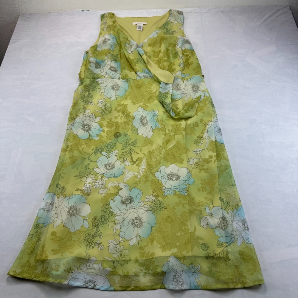 Merona Wrap Dress Womens 18 Green Floral Chiffon Lined Sleeveless Draped V-Neck